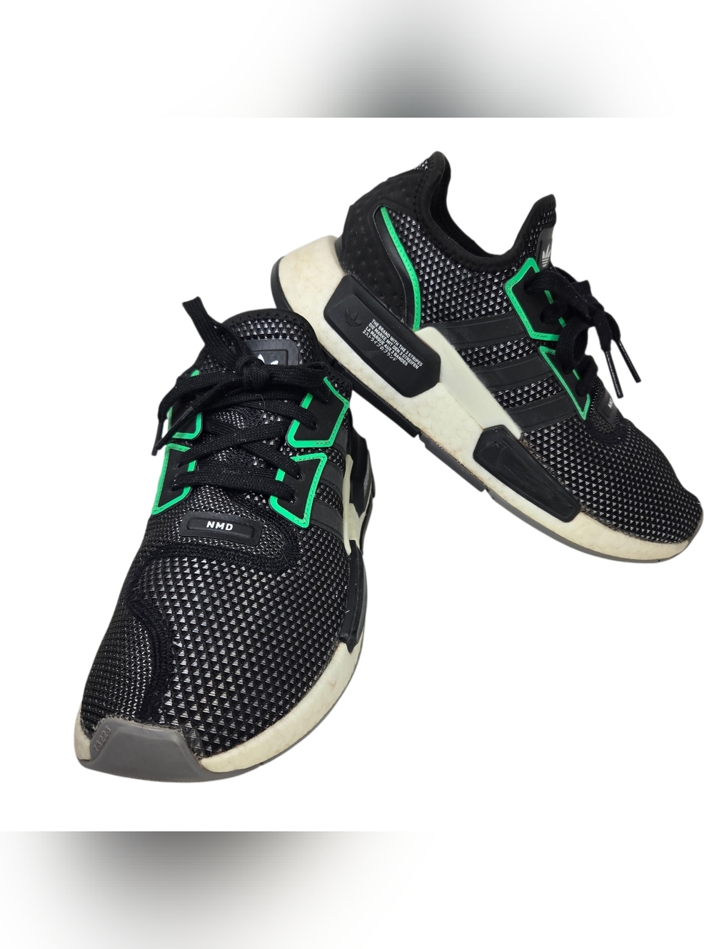 adidas Black Sneakers with Green Accents - NMD-Inspired.Size 6.5